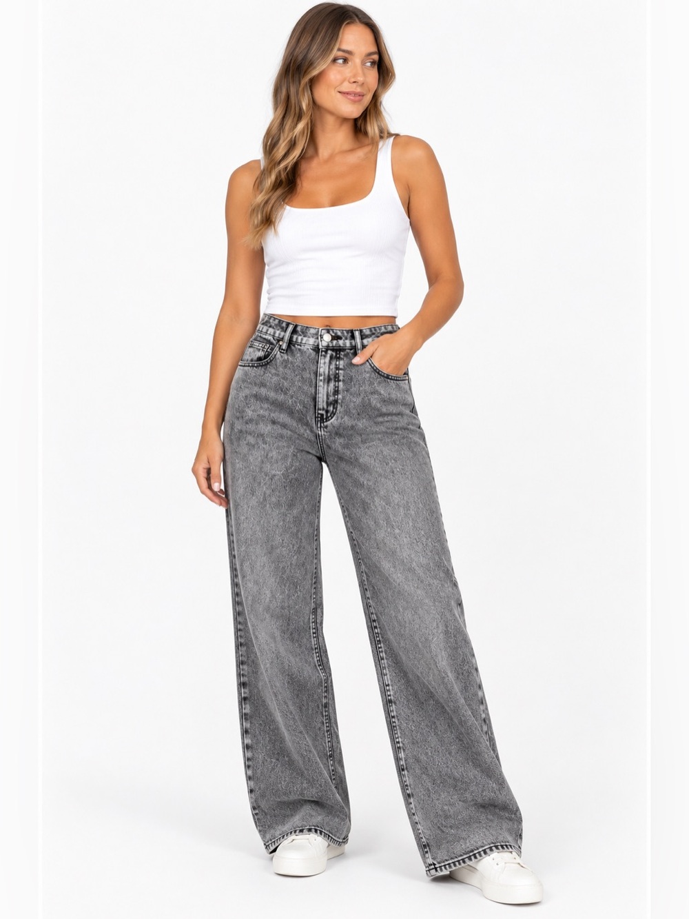 Windsor Grey Acid-Wash Wide Leg Jeans Size Small
